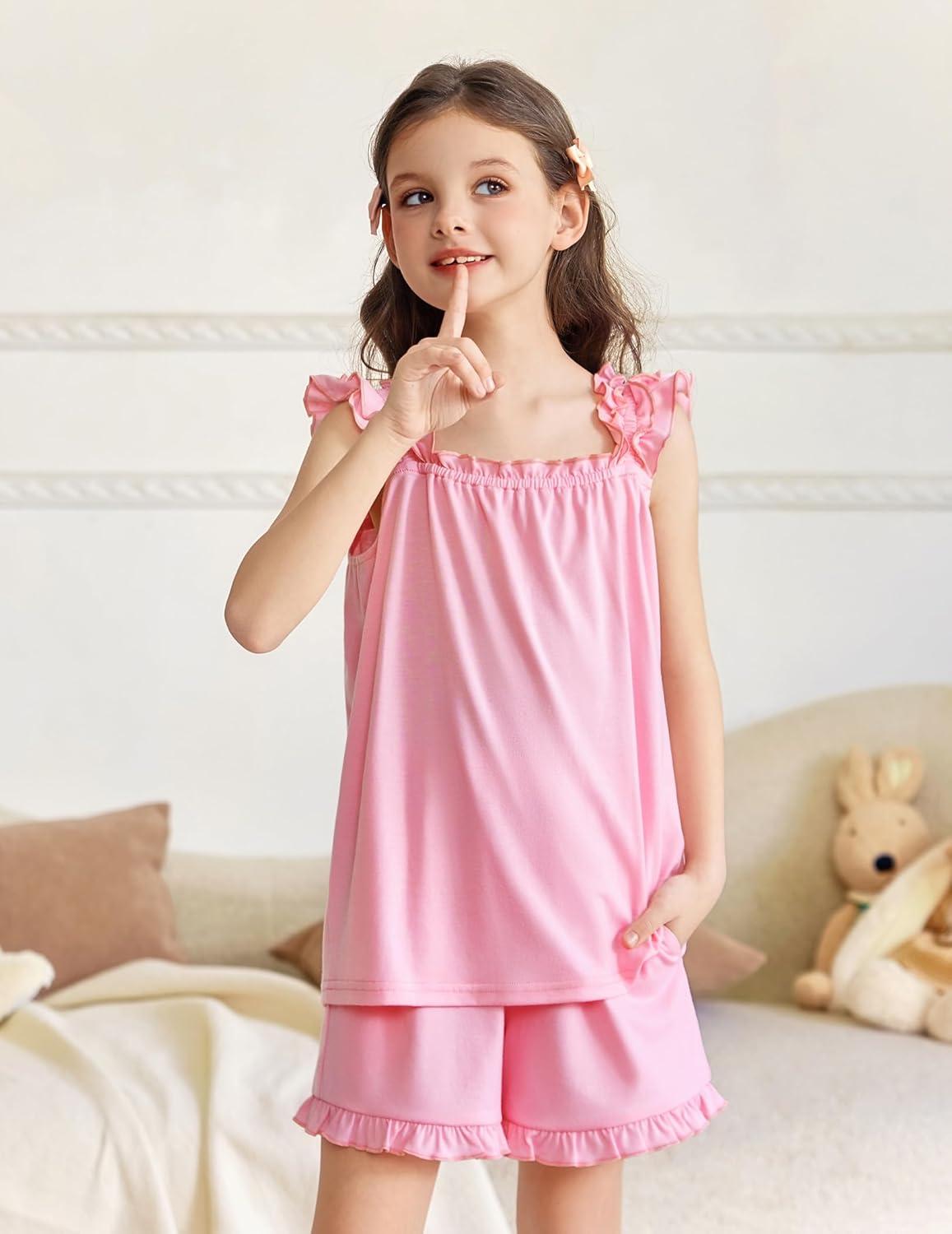 image:imageArshiner Girls Pajamas Ruffle Tank Top and Shorts Sets Soft Cute 2 Piece Sleepwear for KidsPink
