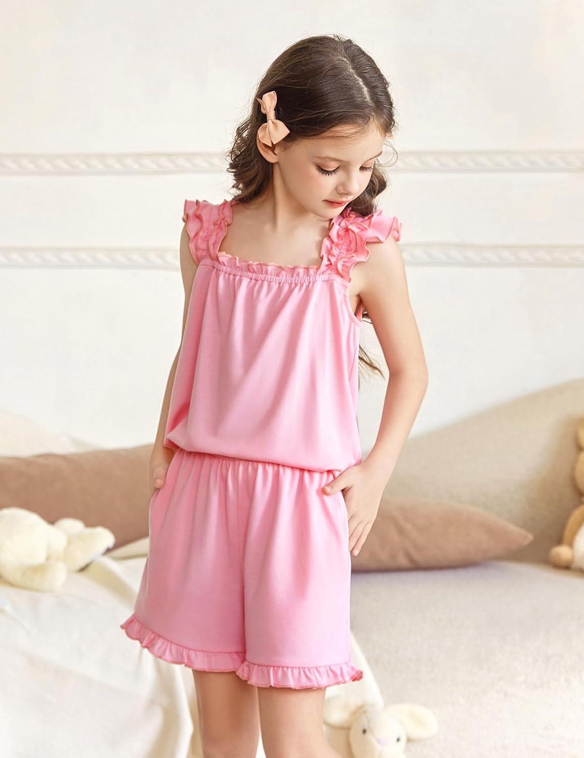 image:imageArshiner Girls Pajamas Ruffle Tank Top and Shorts Sets Soft Cute 2 Piece Sleepwear for KidsPink
