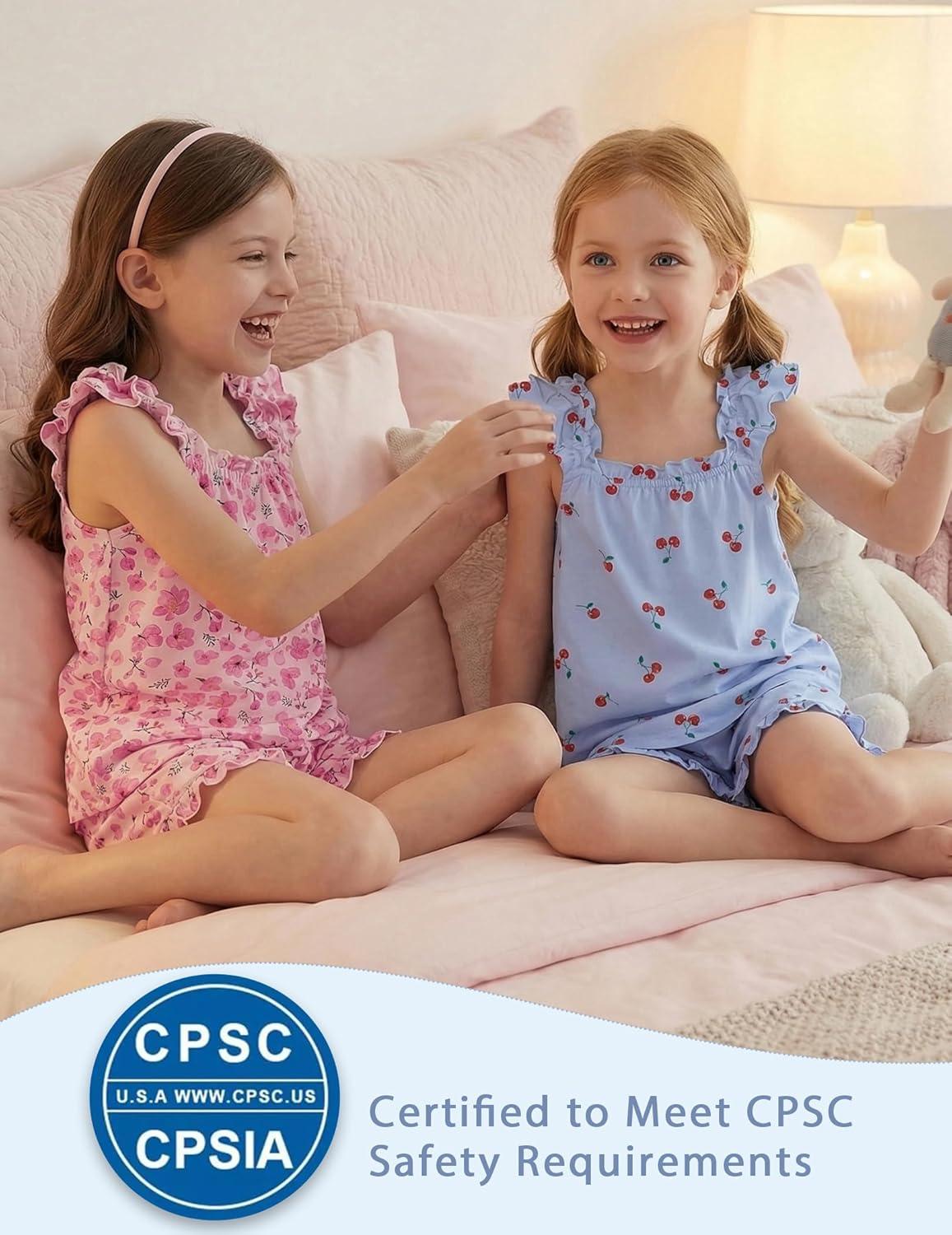 image:imageArshiner Girls Pajamas Ruffle Tank Top and Shorts Sets Soft Cute 2 Piece Sleepwear for KidsPink Flowers