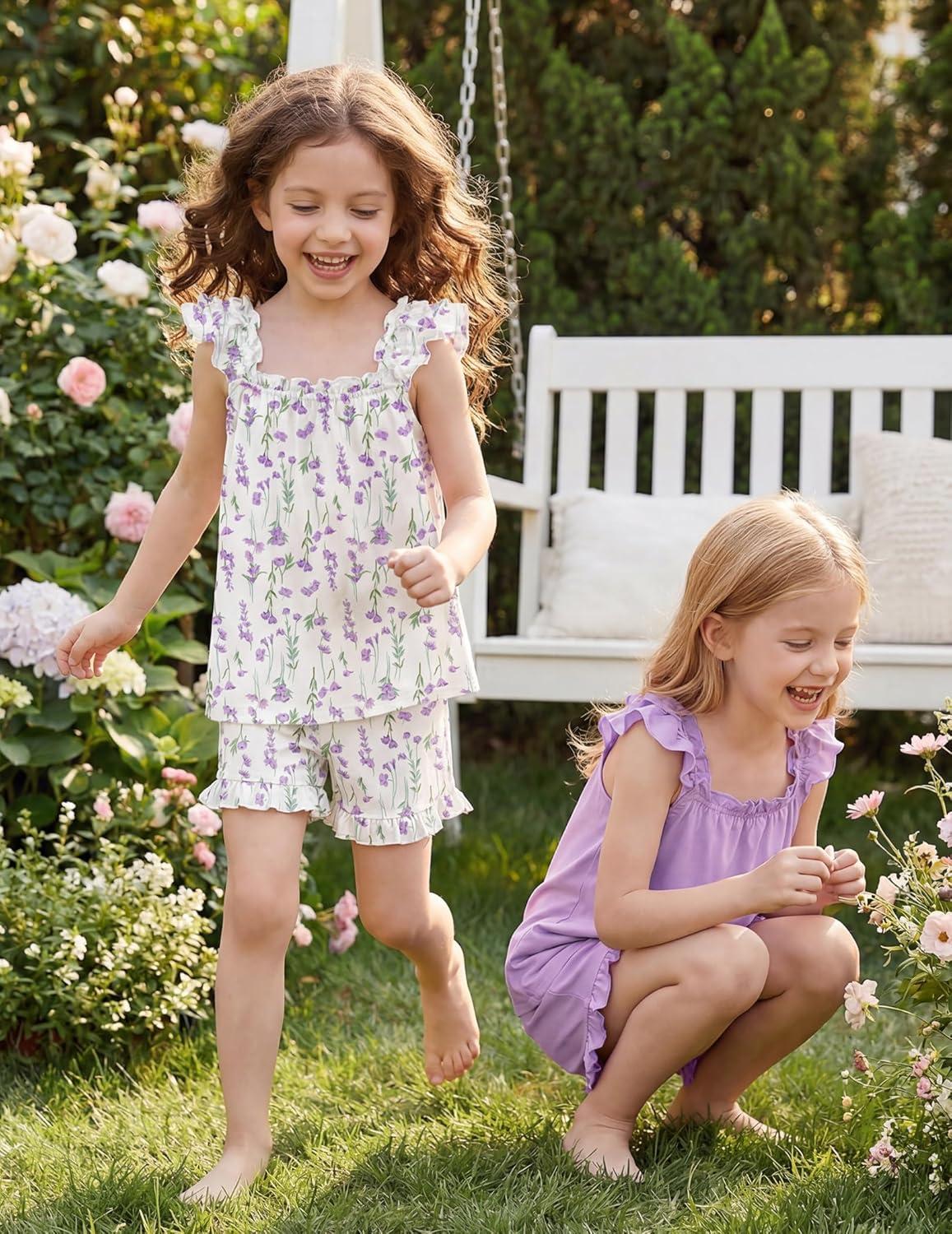 image:imageArshiner Girls Pajamas Ruffle Tank Top and Shorts Sets Soft Cute 2 Piece Sleepwear for KidsPurple