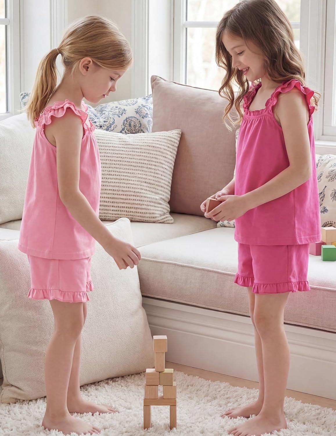 image:imageArshiner Girls Pajamas Ruffle Tank Top and Shorts Sets Soft Cute 2 Piece Sleepwear for KidsRose Red