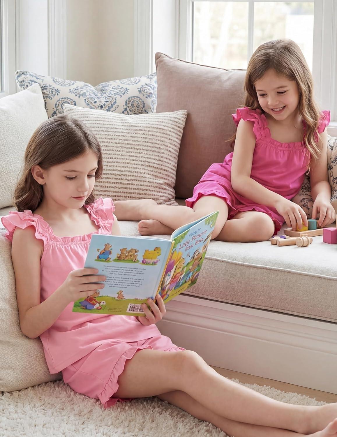 image:imageArshiner Girls Pajamas Ruffle Tank Top and Shorts Sets Soft Cute 2 Piece Sleepwear for KidsRose Red