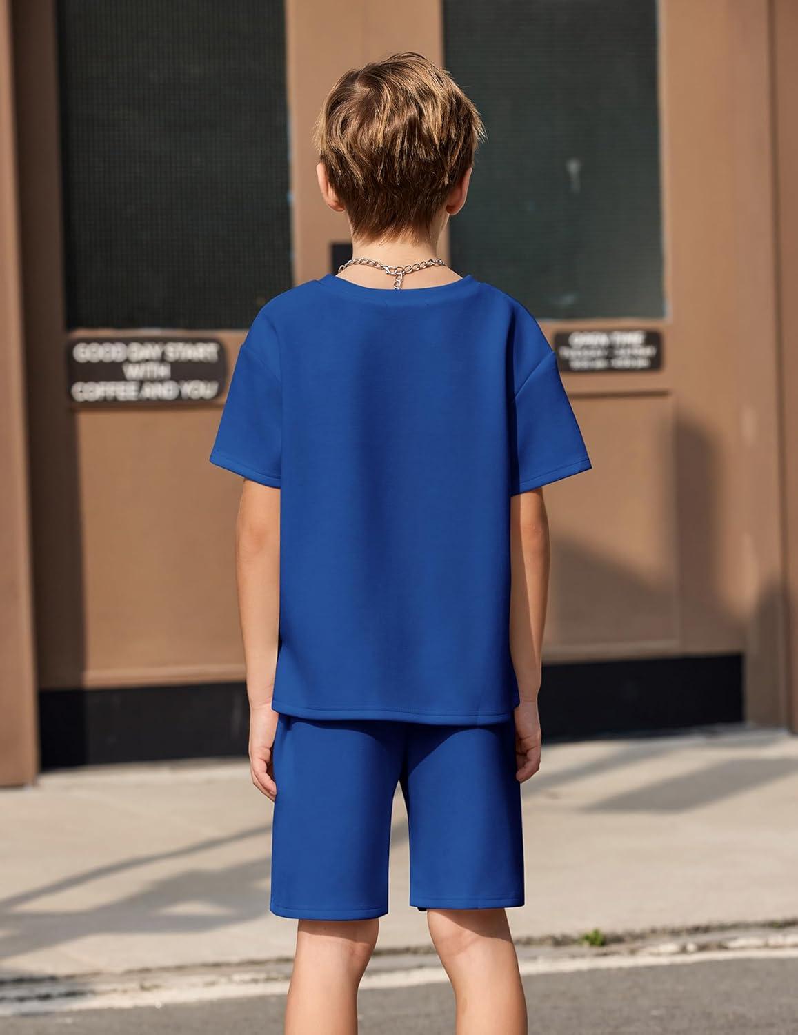 image:imageArshiner Kids Boy Drop Shoulder Tee amp Drawstring Waist Shorts With Chain NecklaceRoyal Blue