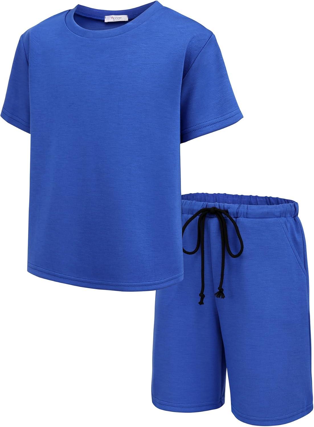 image:imageArshiner Kids Boy Drop Shoulder Tee amp Drawstring Waist Shorts With Chain NecklaceRoyal Blue