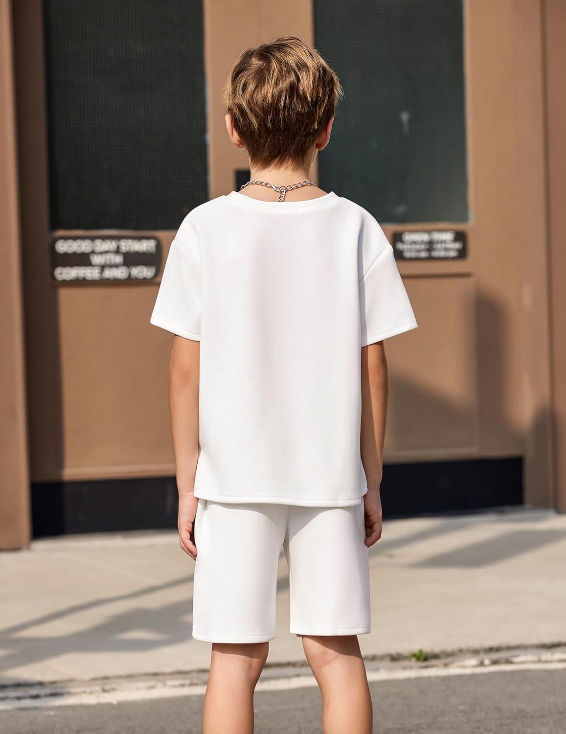 image:imageArshiner Kids Boy Drop Shoulder Tee amp Drawstring Waist Shorts With Chain NecklaceWhite