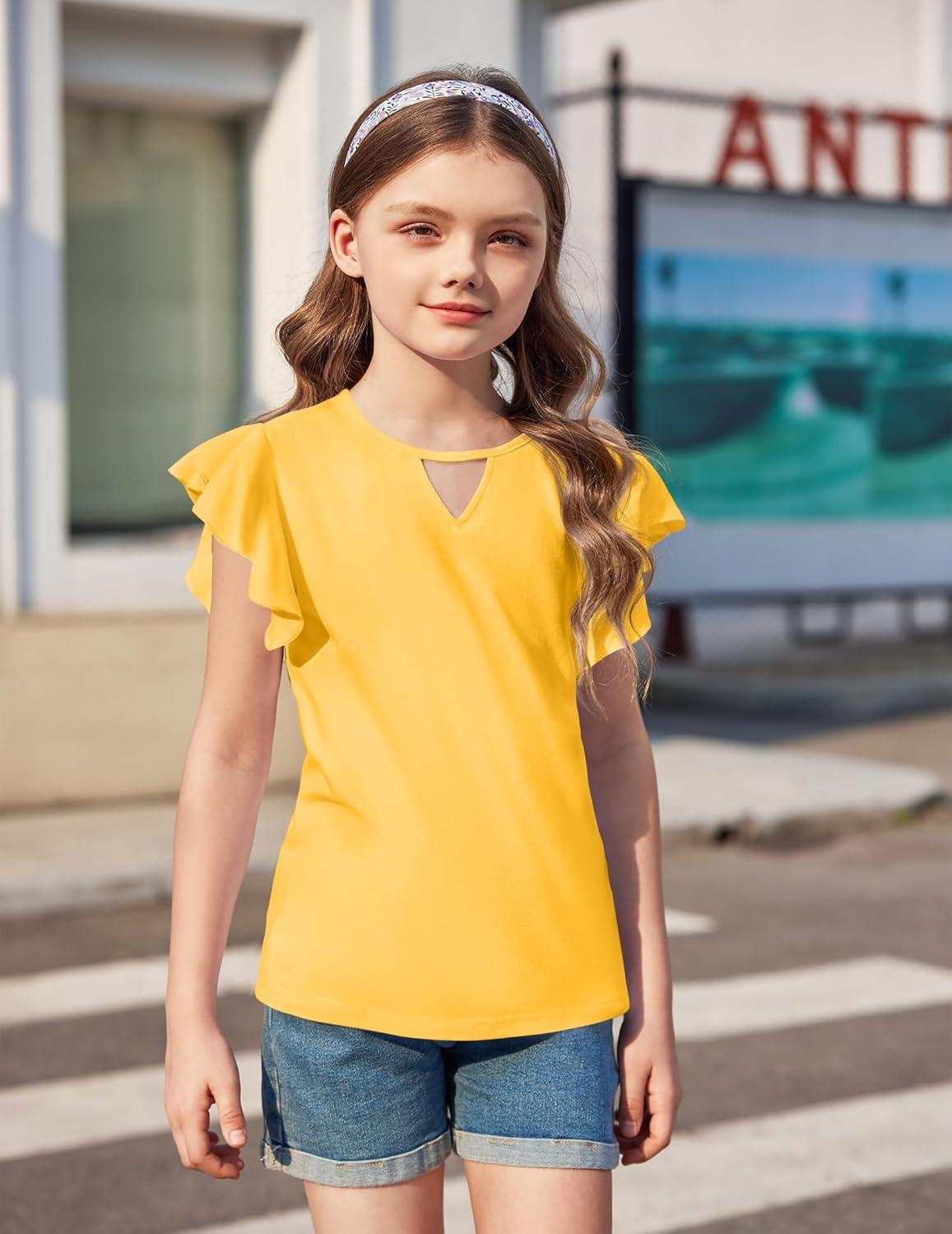 image:imageArshiner Kids Girls Yellow Shirt Casual ShortLong Sleeve Shirts Kids Loose Tunic Tops Ruffle Cotton Tee Blouses