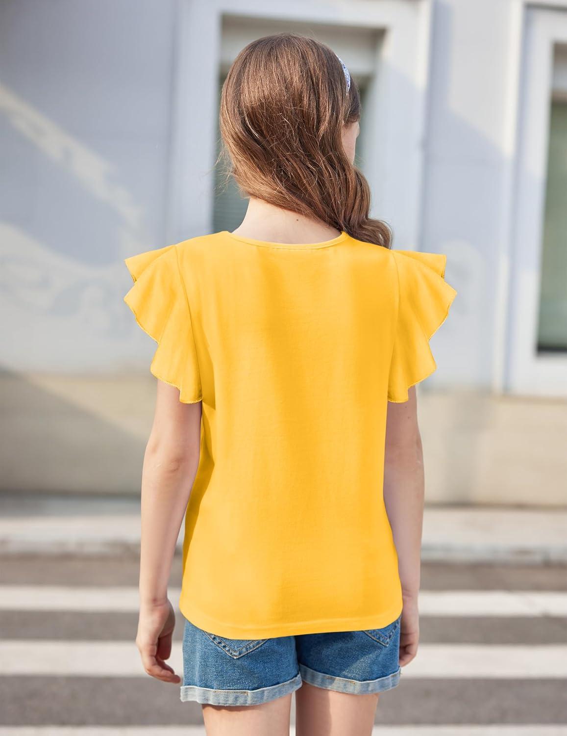 image:imageArshiner Kids Girls Yellow Shirt Casual ShortLong Sleeve Shirts Kids Loose Tunic Tops Ruffle Cotton Tee Blouses