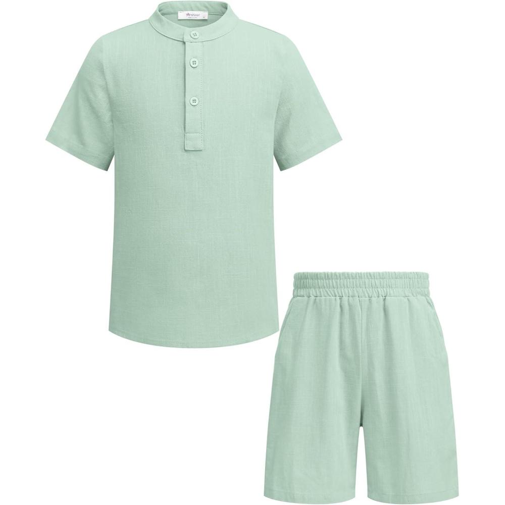image:imageArshiner Boys 2 Pieces Linen Set Light Lgreen