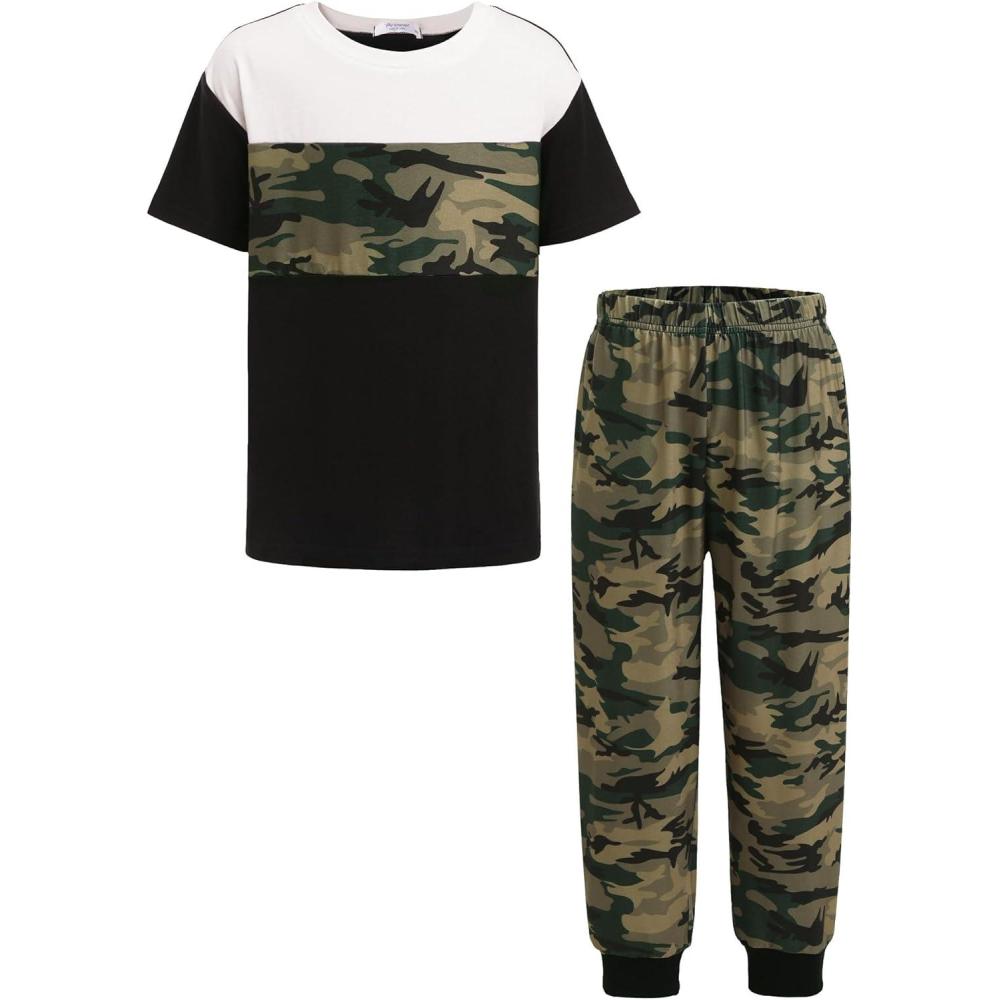 image:imageArshiner Boys Pants Set  2 Piece ColorBlock Short Sleeve TShirt and Active Camo Pants Casual Clothing Outfits 1011 Years