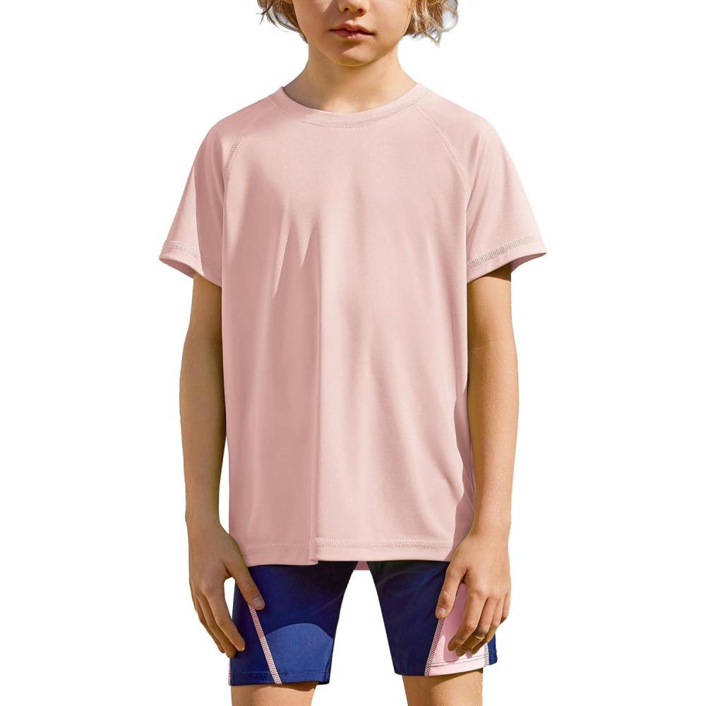 image:imageArshiner Boys UPF 50 Rash Guard Swim Shirts Short Sleeve Quick Dry UV Protection Sun Shirt for Boys and GirlsLight Pink