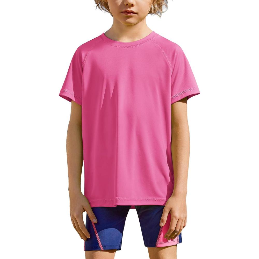 image:imageArshiner Boys UPF 50 Rash Guard Swim Shirts Short Sleeve Quick Dry UV Protection Sun Shirt for Boys and GirlsRose Pink