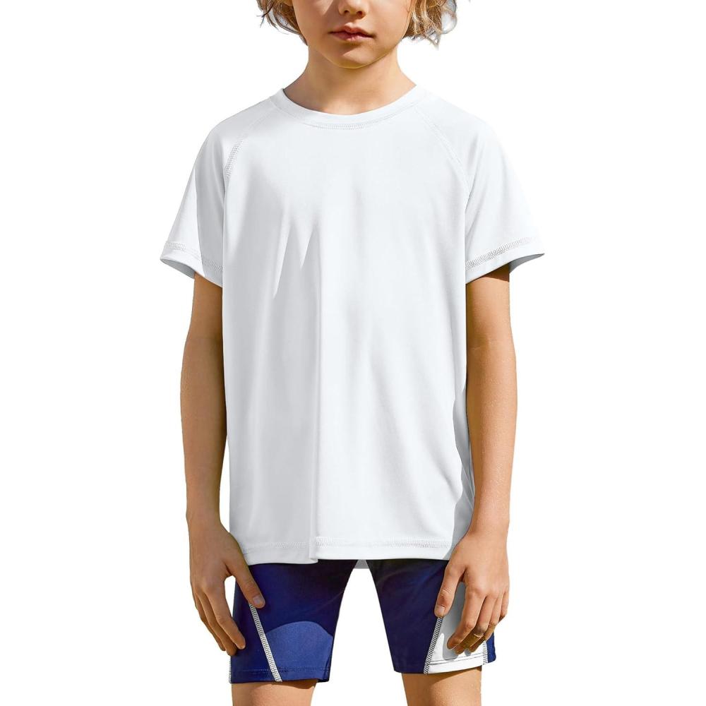 image:imageArshiner Boys UPF 50 Rash Guard Swim Shirts Short Sleeve Quick Dry UV Protection Sun Shirt for Boys and GirlsWhite