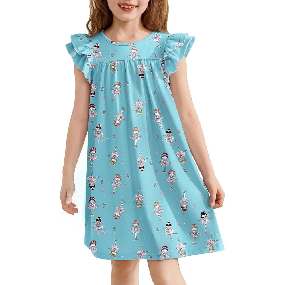 image:imageArshiner Girls Nightgowns Cute Ruffle Short Sleeves Princess Pajamas Nightdress SleepwearBlue Little Girls