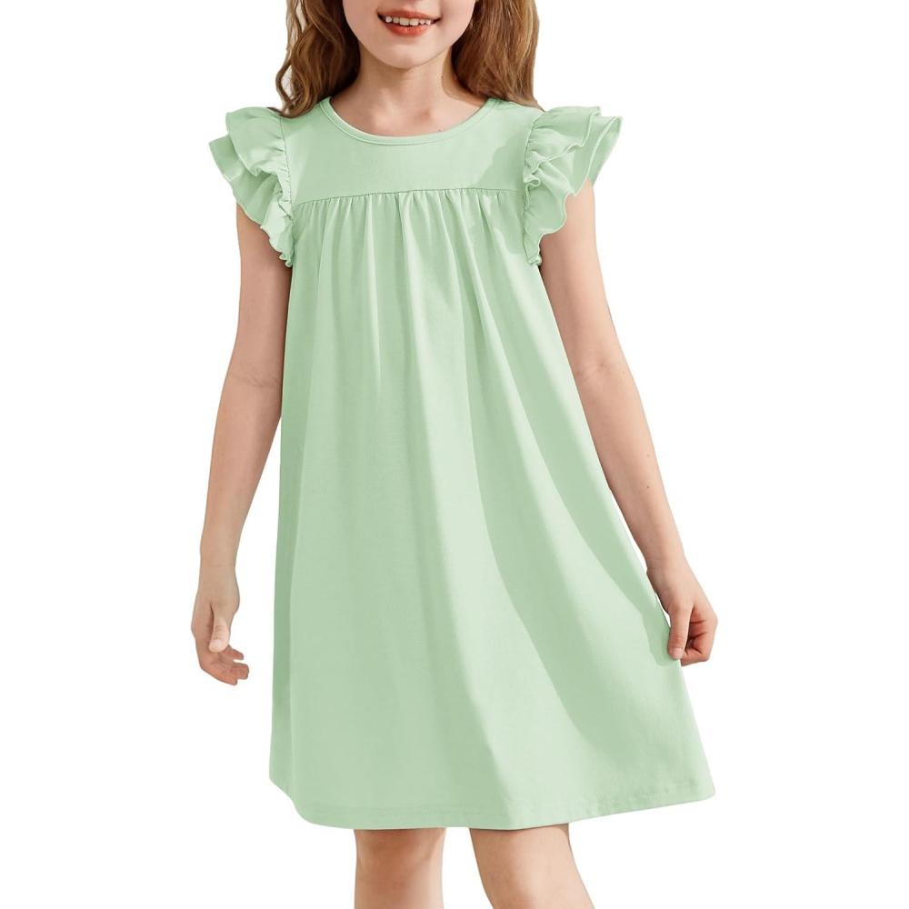 image:imageArshiner Girls Nightgowns Cute Ruffle Short Sleeves Princess Pajamas Nightdress SleepwearGrass Green