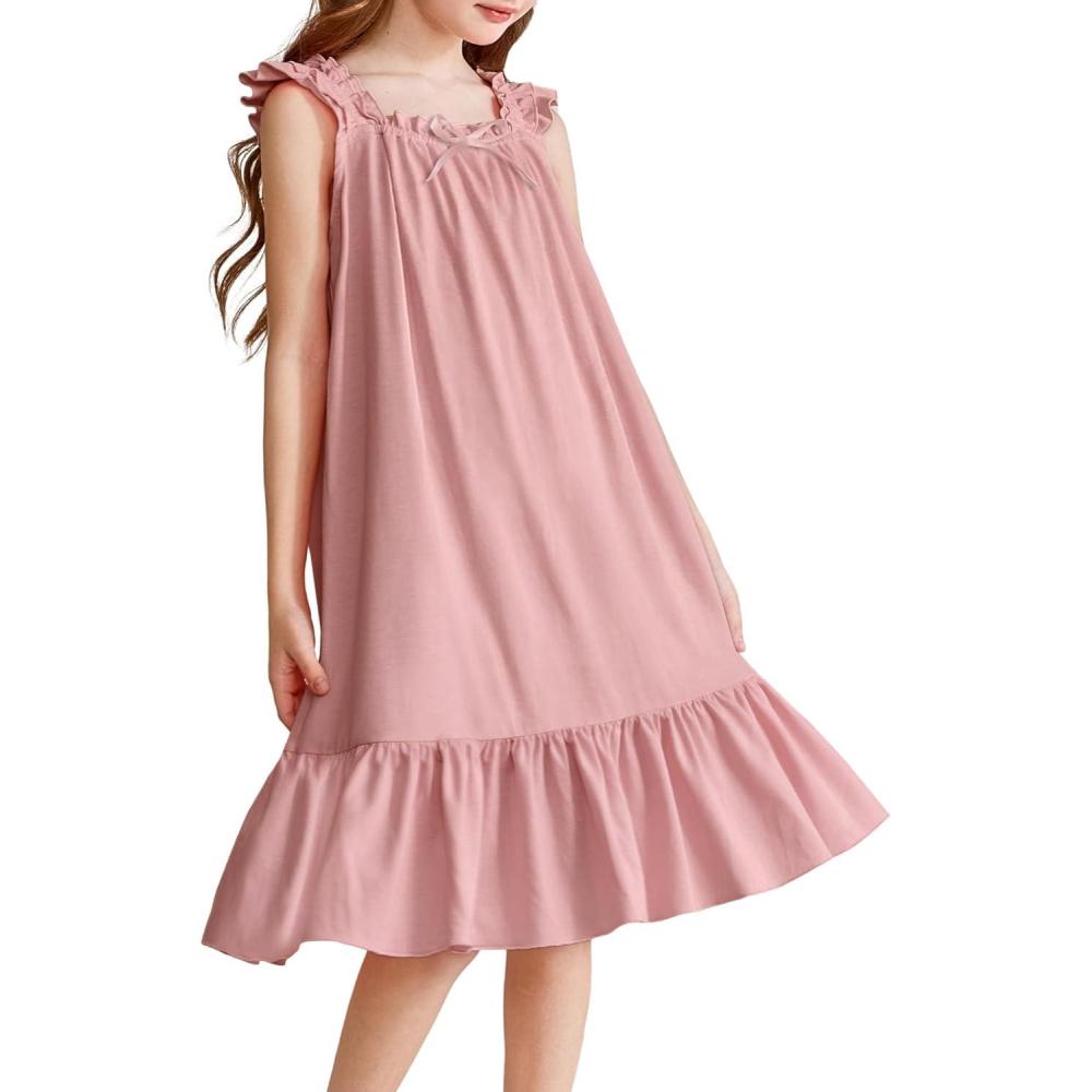 image:imageArshiner Girls Nightgowns Pajama Dress Cute Ruffle Sleepwear Soft Night GownsLotus Root Pink