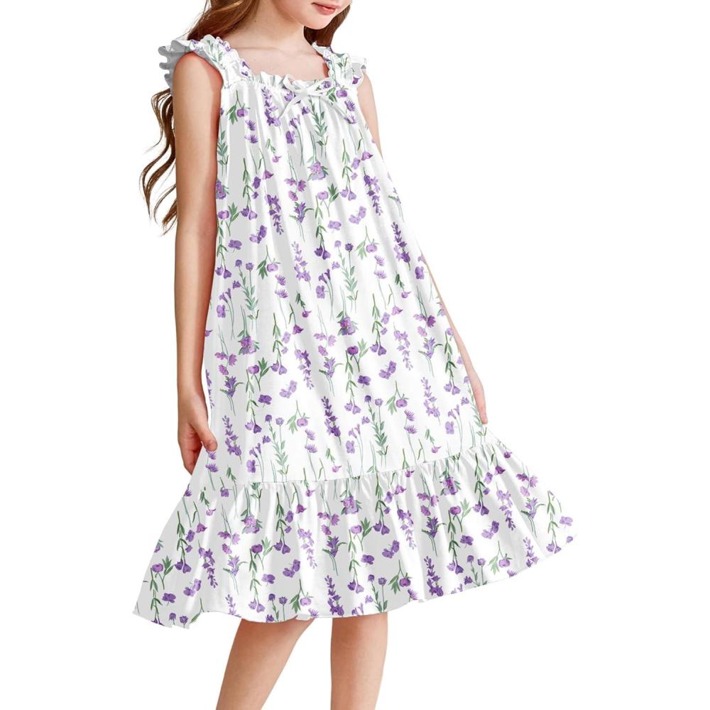 image:imageArshiner Girls Nightgowns Pajama Dress Cute Ruffle Sleepwear Soft Night GownsPurple Flower