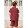 Arshiner Boy’s 2 Pieces Cotton Linen Set Casual Henley Shirts Short Sleeve Beach Shorts Summer Outfits for 5-12 Years(Burgundy)