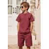 Arshiner Boy’s 2 Pieces Cotton Linen Set Casual Henley Shirts Short Sleeve Beach Shorts Summer Outfits for 5-12 Years(Burgundy)