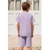 Arshiner Boy’s 2 Pieces Cotton Linen Set Casual Henley Shirts Short Sleeve Beach Shorts Summer Outfits for 5-12 Years(Lavender)