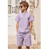 Arshiner Boy’s 2 Pieces Cotton Linen Set Casual Henley Shirts Short Sleeve Beach Shorts Summer Outfits for 5-12 Years(Lavender)