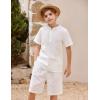 Arshiner Boy’s 2 Pieces Linen Set Casual Henley Shirts Short Sleeve Beach Shorts Summer Shorts Outfits 5-6 Years