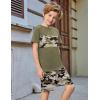 Arshiner Boys’ 2-Piece Cotton Outfit Color Block T-Shirt and Shorts Set Summer Camo Clothes for Kids 5-14 Years(Army Green)