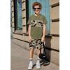 Arshiner Boys’ 2-Piece Cotton Outfit Color Block T-Shirt and Shorts Set Summer Camo Clothes for Kids 5-14 Years(Army Green)