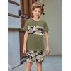 Arshiner Boys’ 2-Piece Cotton Outfit Color Block T-Shirt and Shorts Set Summer Camo Clothes for Kids 5-14 Years(Army Green)