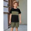 Arshiner Boys’ 2-Piece Cotton Outfit Color Block T-Shirt and Shorts Set Summer Camo Clothes for Kids 5-14 Years(Black & Army Green & Black)