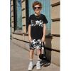 Arshiner Boys’ 2-Piece Cotton Outfit Color Block T-Shirt and Shorts Set Summer Camo Clothes for Kids 5-14 Years(Black – Grey Camouflage)