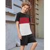 Arshiner Boys’ 2-Piece Cotton Outfit Color Block T-Shirt and Shorts Set Summer Camo Clothes for Kids 5-14 Years(Black & Red & White)