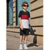 Arshiner Boys’ 2-Piece Cotton Outfit Color Block T-Shirt and Shorts Set Summer Camo Clothes for Kids 5-14 Years(Black & Red & White)