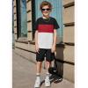 Arshiner Boys’ 2-Piece Cotton Outfit Color Block T-Shirt and Shorts Set Summer Camo Clothes for Kids 5-14 Years(Black & Red & White)