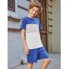 Arshiner Boys’ 2-Piece Cotton Outfit Color Block T-Shirt and Shorts Set Summer Camo Clothes for Kids 5-14 Years(Blue & Grey & White)