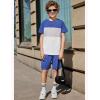 Arshiner Boys’ 2-Piece Cotton Outfit Color Block T-Shirt and Shorts Set Summer Camo Clothes for Kids 5-14 Years(Blue & Grey & White)