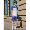 Arshiner Boys’ 2-Piece Cotton Outfit Color Block T-Shirt and Shorts Set Summer Camo Clothes for Kids 5-14 Years(Blue & Grey & White)