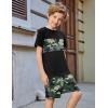 Arshiner Boys’ 2-Piece Cotton Outfit Color Block T-Shirt and Shorts Set Summer Camo Clothes for Kids 5-14 Years(Camo – Black & Army Green)