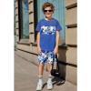 Arshiner Boys’ 2-Piece Cotton Outfit Color Block T-Shirt and Shorts Set Summer Camo Clothes for Kids 5-14 Years(Camo – Blue)