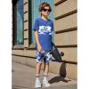 Arshiner Boys’ 2-Piece Cotton Outfit Color Block T-Shirt and Shorts Set Summer Camo Clothes for Kids 5-14 Years(Camo – Blue)