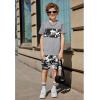 Arshiner Boys’ 2-Piece Cotton Outfit Color Block T-Shirt and Shorts Set Summer Camo Clothes for Kids 5-14 Years(Camo – Grey)