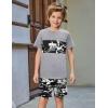Arshiner Boys’ 2-Piece Cotton Outfit Color Block T-Shirt and Shorts Set Summer Camo Clothes for Kids 5-14 Years(Camo – Grey)