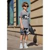 Arshiner Boys’ 2-Piece Cotton Outfit Color Block T-Shirt and Shorts Set Summer Camo Clothes for Kids 5-14 Years(Camo – Grey)