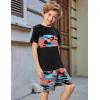Arshiner Boys’ 2-Piece Cotton Outfit Color Block T-Shirt and Shorts Set Summer Camo Clothes for Kids 5-14 Years(Camouflage – Blue)