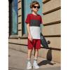 Arshiner Boys’ 2-Piece Cotton Outfit Color Block T-Shirt and Shorts Set Summer Camo Clothes for Kids 5-14 Years(Crimson & Grey & White)