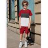 Arshiner Boys’ 2-Piece Cotton Outfit Color Block T-Shirt and Shorts Set Summer Camo Clothes for Kids 5-14 Years(Crimson & Grey & White)