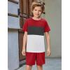 Arshiner Boys’ 2-Piece Cotton Outfit Color Block T-Shirt and Shorts Set Summer Camo Clothes for Kids 5-14 Years(Crimson & Grey & White)
