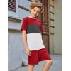 Arshiner Boys’ 2-Piece Cotton Outfit Color Block T-Shirt and Shorts Set Summer Camo Clothes for Kids 5-14 Years(Crimson & Grey & White)