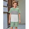 Arshiner Boys’ 2-Piece Cotton Outfit Color Block T-Shirt and Shorts Set Summer Camo Clothes for Kids 5-14 Years(Green & Grey & White)