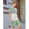 Arshiner Boys’ 2-Piece Cotton Outfit Color Block T-Shirt and Shorts Set Summer Camo Clothes for Kids 5-14 Years(Green & Grey & White)
