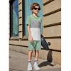 Arshiner Boys’ 2-Piece Cotton Outfit Color Block T-Shirt and Shorts Set Summer Camo Clothes for Kids 5-14 Years(Green & Grey & White)